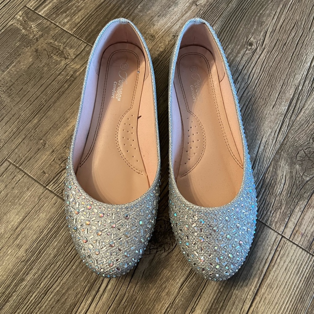 Silver Formal Flats. Size 10